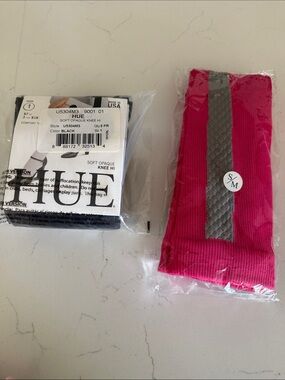 HUE Knee-High Socks and Compression Socks in Bright Pink with Gray Stripe
